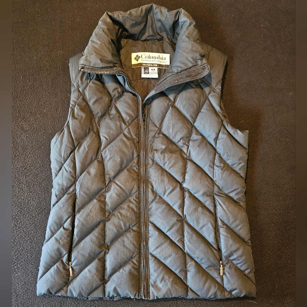 Columbia Puffer Vest Core Black Full Zip Pockets Womens Size Small
